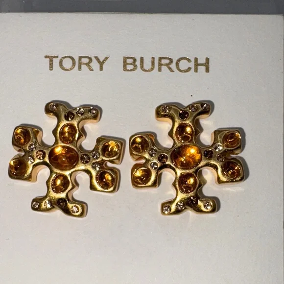 Tory Burch Gold Earrings with Orange Details - Picture 3 of 5